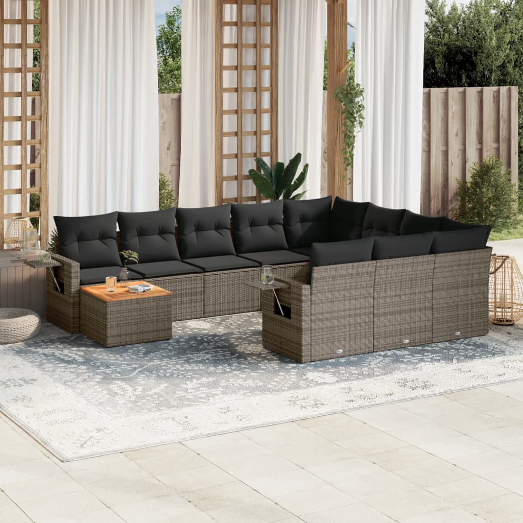 11 piece Garden Sofa Set with Cushions Gray Poly Rattan