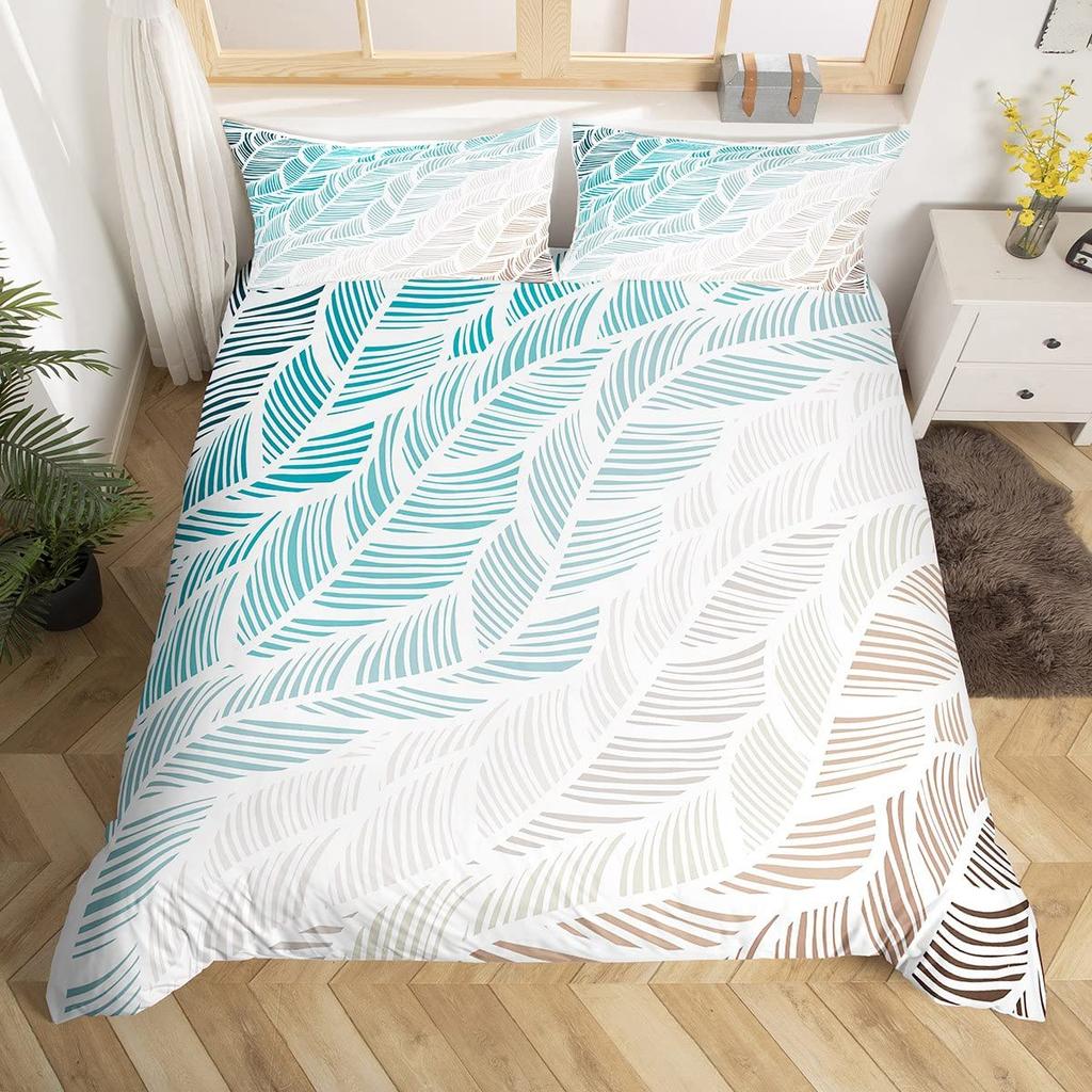 Peacock Feather Print Duvet Cover Set Queen Twin Bird Feathers Element Bedding Set Wild Animals Comforter Cover for Girls Teens