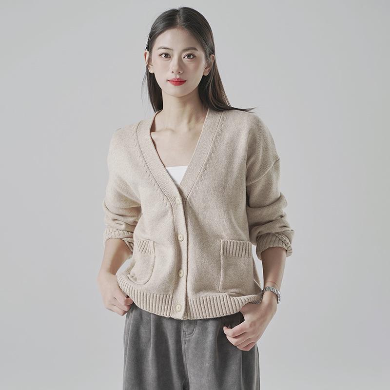 Spring 2025 V-neck Loose Knit Cardigan for Women - Casual, All-Match Sweater Jacket