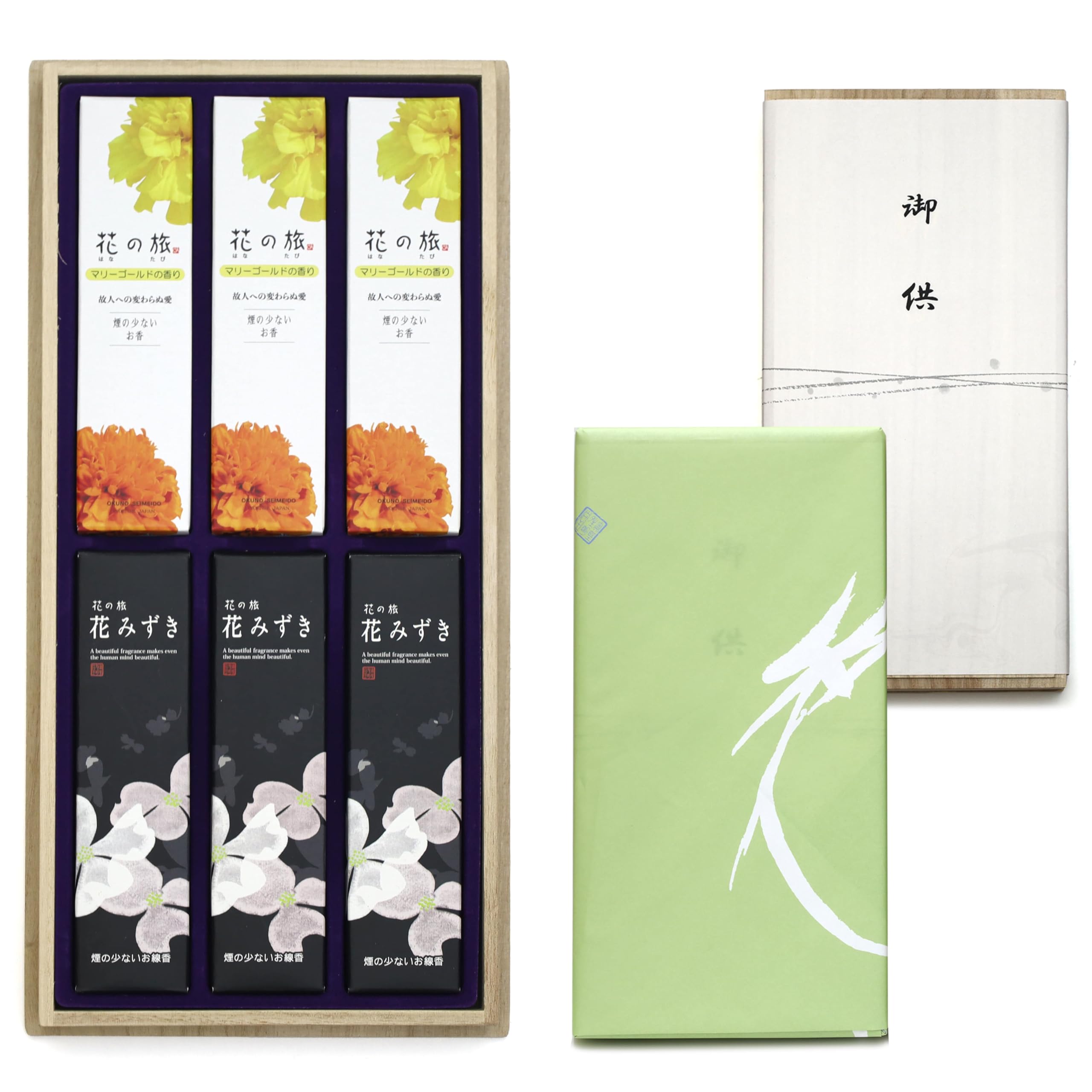 

Condolence Incense Gift Set in Paulownia Wood Box [Hana no Tabi, 2 Types, Sandalwood, with Inner Wrapping] Made in Japan, Low Smoke, Perfect for