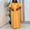 Oversized Women Puff Sleeve Embroidery Patchwork Casual Loose Maxi Kaftan Dress