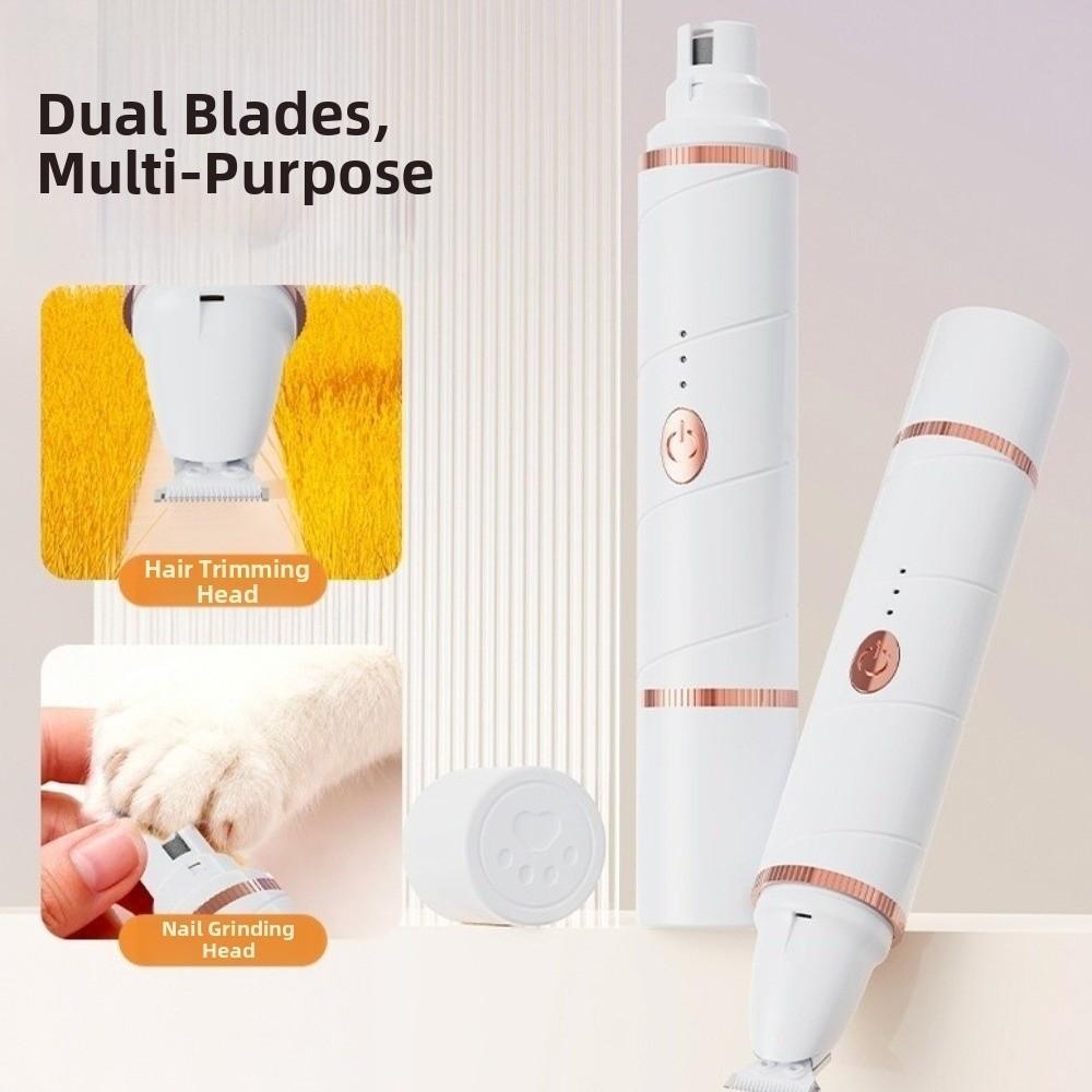 Low Noise Electric Dog Hair Trimmer Dual-Head Design Professional Cat Nail Grinder USB Charging Powerful Motor Pet Grooming Tool