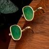 Guofeng Cutting Process Emerald Zircon Inlaid Light Luxury Temperament Simple Trend Earrings
