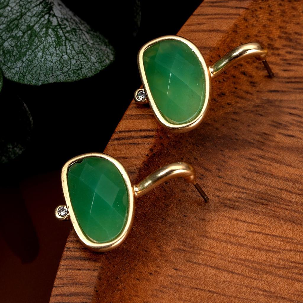 Guofeng Cutting Process Emerald Zircon Inlaid Light Luxury Temperament Simple Trend Earrings