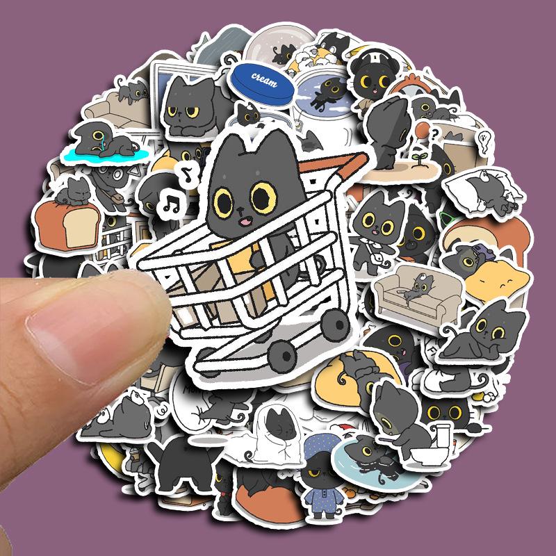 Black Kitten Cartoon Stickers - 100 Cute Meow Star Patterns for Phones