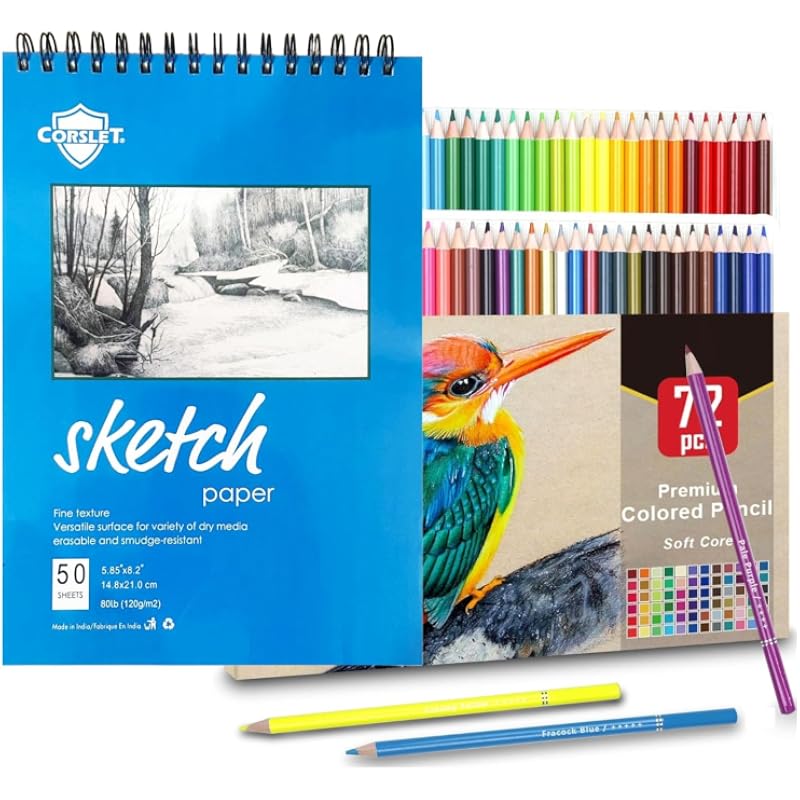 Corslet Set Of 72 Colors Artists Colour Pencils Set For Drawing Sketching Shading Coloring Pencils For Adults Beginners