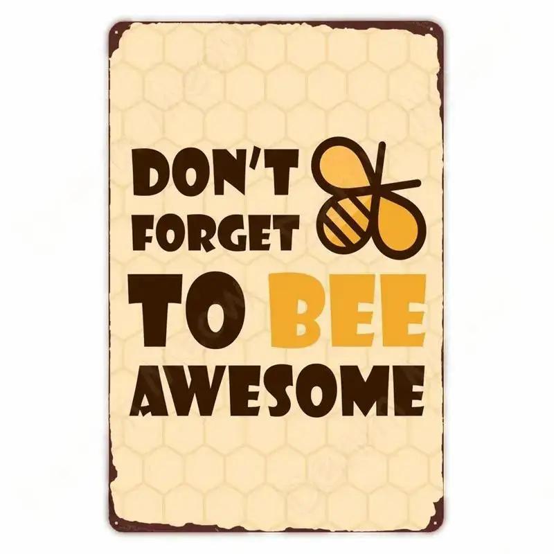 Vintage Bee Kind Funny Poster Honeybee Happy Retro Metal Sign Home Outdoor Wall BeeKeeper Slogans Art Tin Plate Decoration