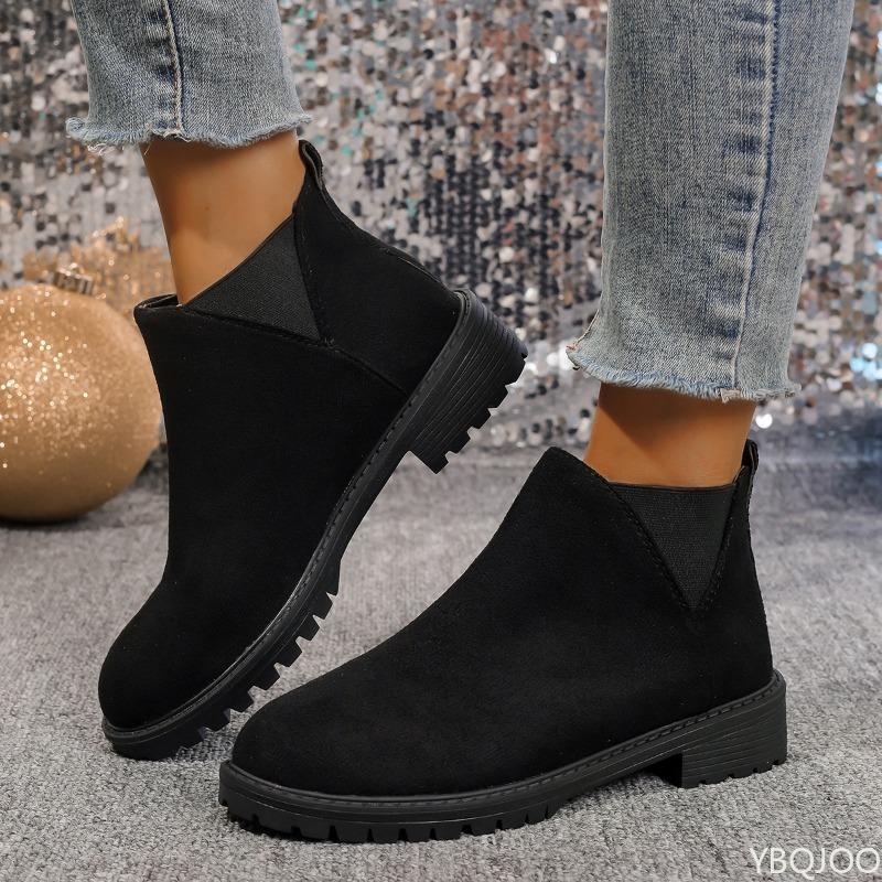 Fashion Women's Casual Fashion Round Toe Chunky Heel Suede Ankle Boots   Work And Anti-slip Simple comfortable versatile shoes