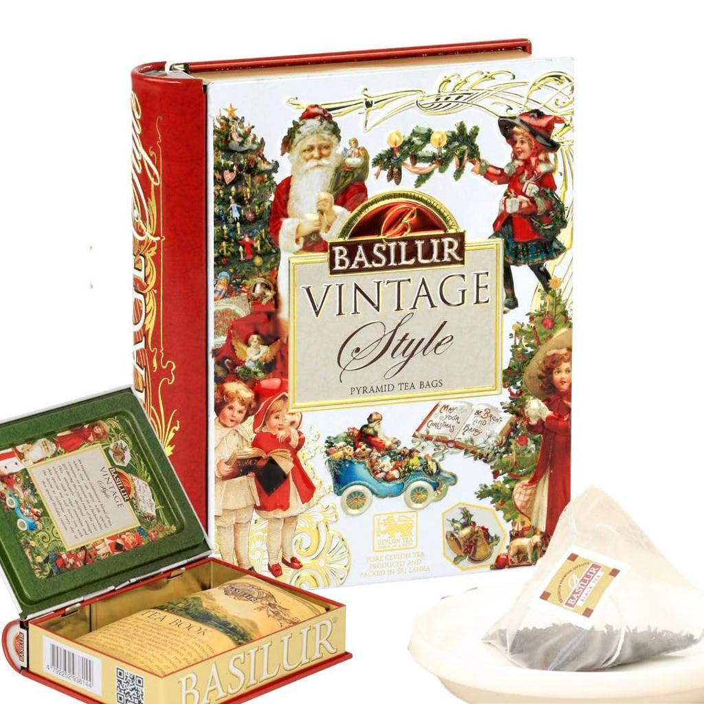 [Gift] Basil Tea Miniature Tea Book Vintage (10g) Strawberry, Vanilla, and Cream Flavors, 5 Tea Bags