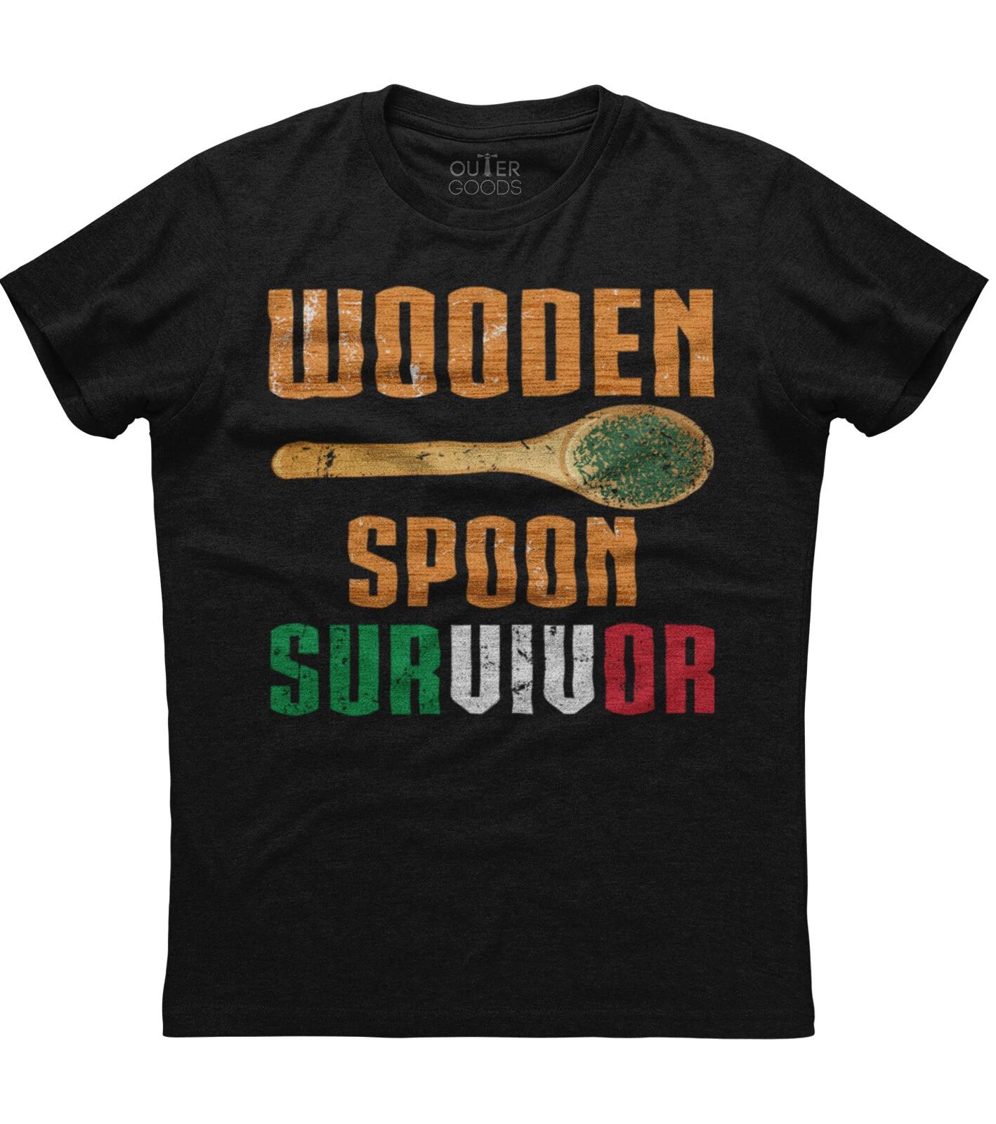Wooden Spoon Survivor - Funny Italian Kitchen Unisex Black T-Shirt L