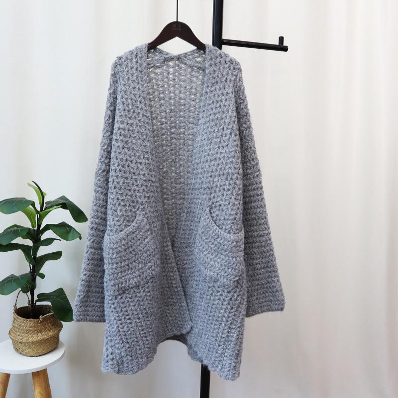 Autumn and winter new long thick needle mohair knitted cardigan women's loose lazy wind sweater jacket
