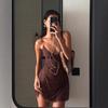 Mini Abito da Donna Scollo a V Profondo Senza Maniche Slim Fit Linea ad A Pois Abito Canotta