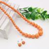 Conjunto de colar/brincos em forma de torre de contas de pérolas redondas laranja de 6-14 mm, design para fazer joias, corrente de pescoço, corrente de extensão de 5 cm, presentes de festa para mulheres