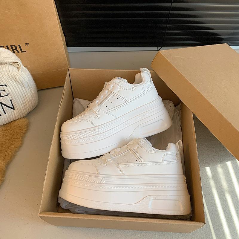 thick-soled little white shoes women's spring new leather muffin shoes small height increase lightweight casual sports board shoes