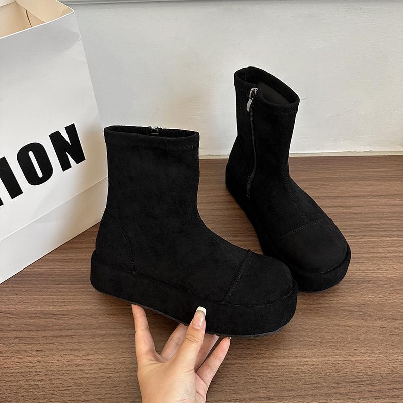 

Fashion Winter Platform Heel Women Ankle Boots Female Round Toe Height Increase Shoes Street Style Banquet Party Short Botas Mujer 40 чёрный