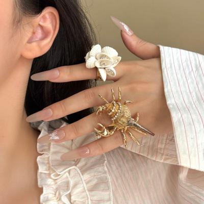 Adjustable Open Band Hermit Crab Statement Ring Conch Shell Wrap Ring  Music Festival Outfit