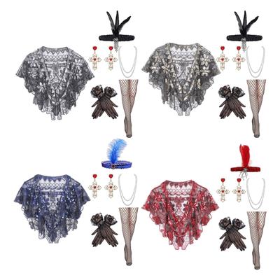 1920s Flapper Costume Set for Women with Sequined Shawl and Pearls Necklace Accessories for Gatsby Parties