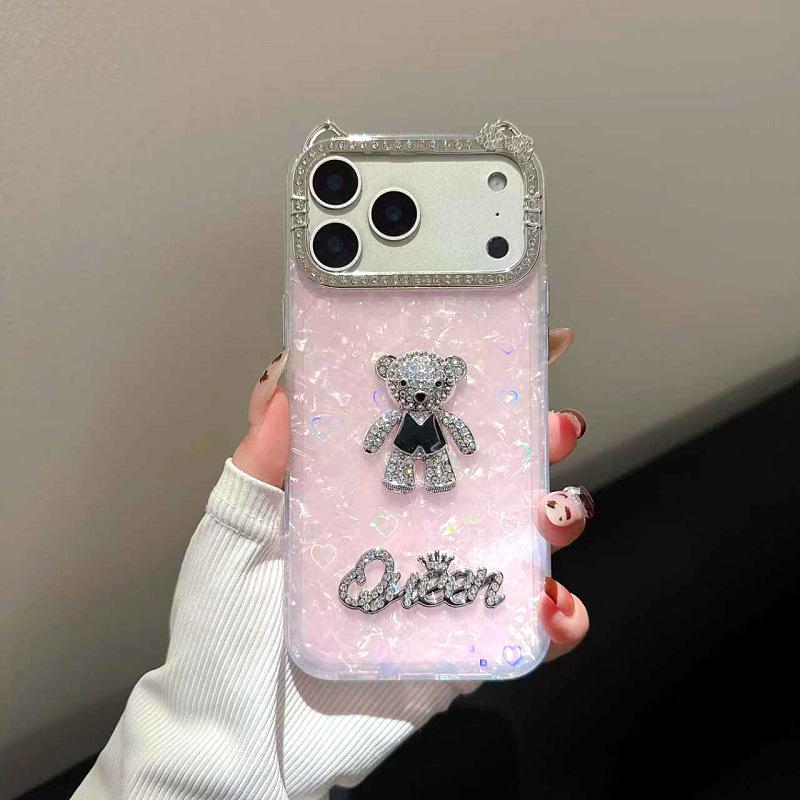 Rhinestone iPhone Case for Apple 17 Pro Max, 16 Pro, 15/13, and 14 - Little Bear & KT Design