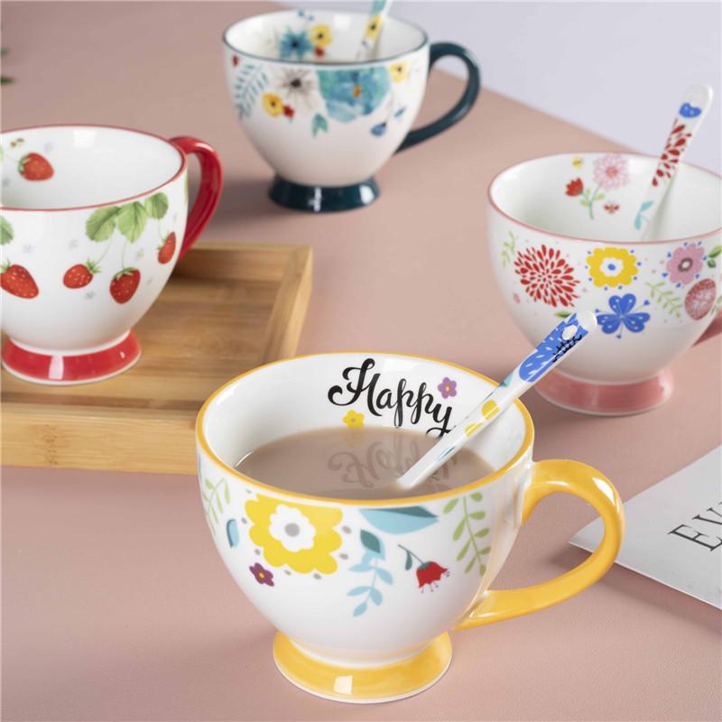 480ml Ceramic Large Oatmeal Mug with Spoon for Breakfast Beverage yoghurt Best Birthday Christmas Gifts for Women Girls Mother's