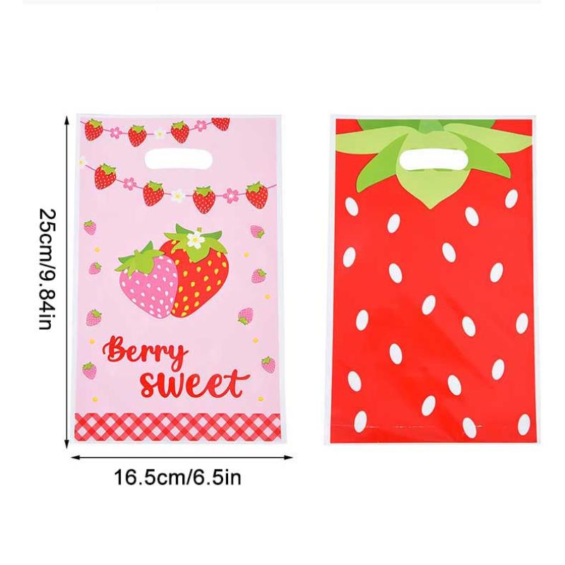 50Pcs Red Pink Strawberry Goody Candy Treat Gifts Bags Summer Berry Theme Kid Birthday Party Favor Supplies Decorations
