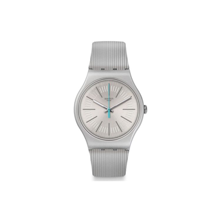 Swatch Originals Quartz Watch Waterproof Striped Design 41mm Gray Dial Plastic Case Silicone Strap Unisex watches SUOM114 Gray White