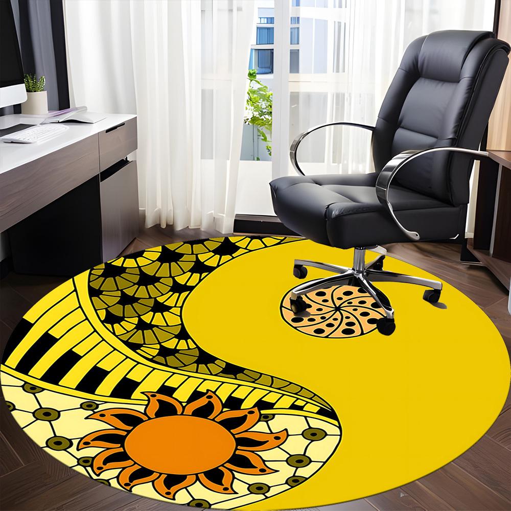 1pc Yin Yang Symbol Chair Carpet for Office, Round Non Slip Durable Large Size Office Carpet, Suitable for Office