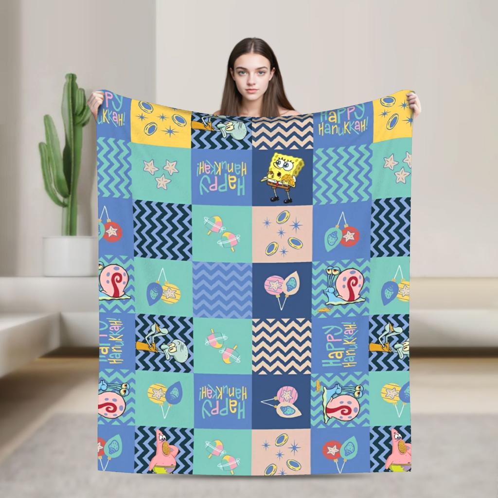SpongeBob SquarePants Cartoon Blankets Fleece Lightweight Thin Throw Blanket for Bedroom Sofa Bed Rug