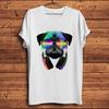 Disco Mops Hund mit Kopfhörer Lustiges Musik T-Shirt Herren Lässig Kurzarm Cool Punk T-Shirt Unisex Atmungsaktiv Druck Kein Riss