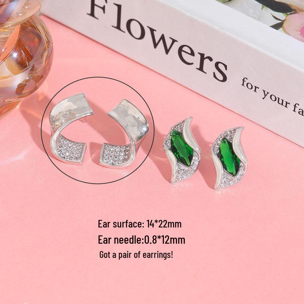 Emerald Gemstone Real Gold Plated Geometric Earrings - Luxurious Green Zirconia Jewelry for Women
