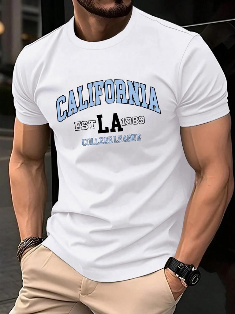 California Fondata 1889 Stampa Maglietta Uomo Moda Larga Cotone Manica Corta Girocollo Vestiti Estivi Unisex Casual Morbido Streetwear