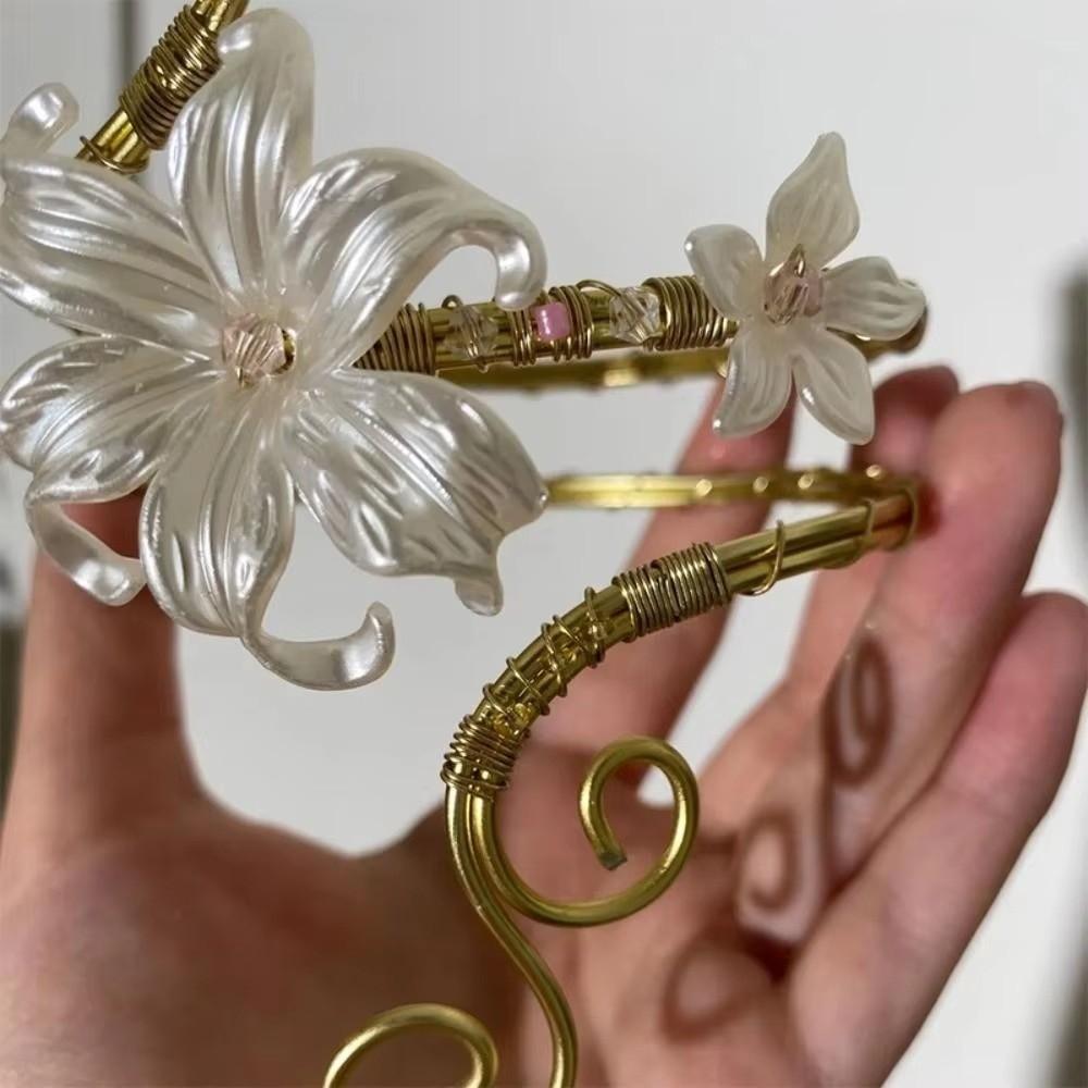 Gold Color Metal Flower Cuff Bracelet Enamel Glaze Craft Open Arm Ring Beach Vacation