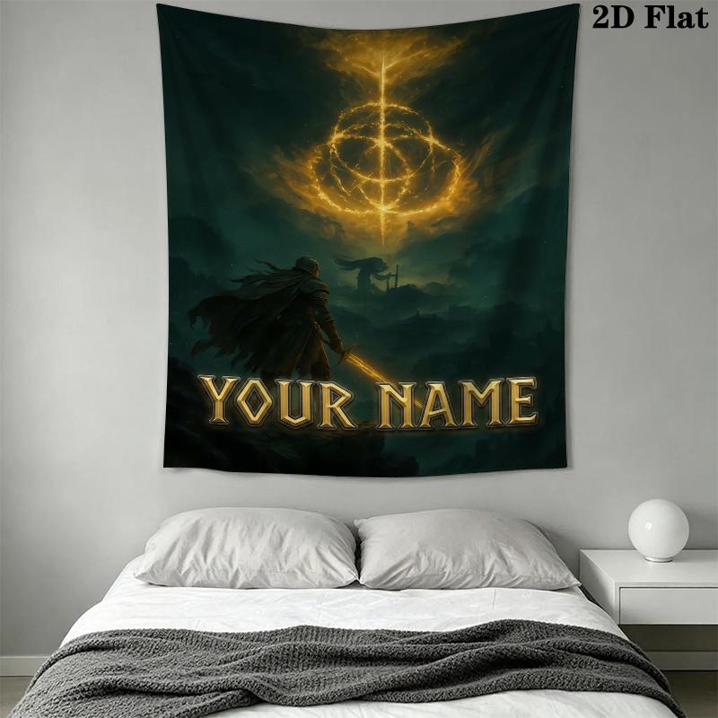 Custom Name Elden Ring Wall Tapestry Aesthetic Wall Hanging Printed Fabric Blanket Decorative Tapestries for Bedroom Living Room Home Decor