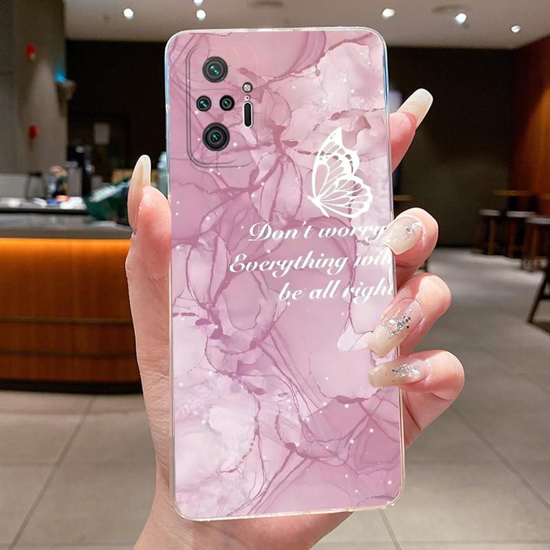 For Xiaomi Redmi Note 10 Pro / Note10 / Note 10S / Poco M5S Case Clear Luxury Butterfly Flower Transparent Soft TPU Phone Cover