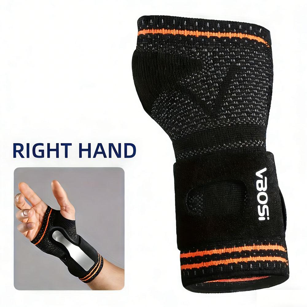 1 vnt. riešo ir delno įtvaras su nuimamais metaliniais įdėklais ir dirželiais, reguliuojamas įtvaras dešinei/kairiai rankai, moterims ir vyrams