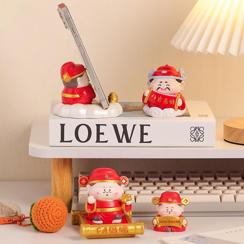 Creative God of Wealth Phone Holder: TV Drama-Themed Desktop Decoration and Office Resin Ornament