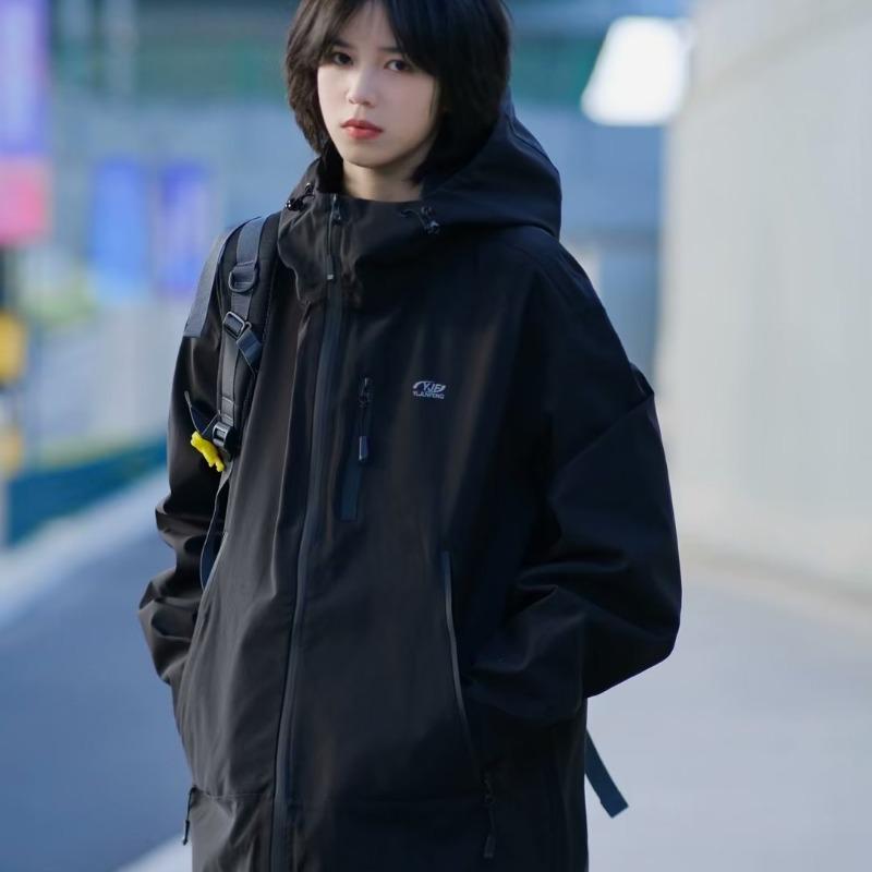 Damska Neutralna Trójodporna Wiatroszczelna Kurtka Górska - Funkcjonalna Jesienna Odzież Wierzchnia w Amerykańskim Stylu