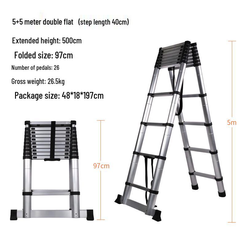 Multi-Functional Aluminum Telescopic Ladder - Herringbone Design, Foldable, Thickened for Household and Large Joint Decoration.