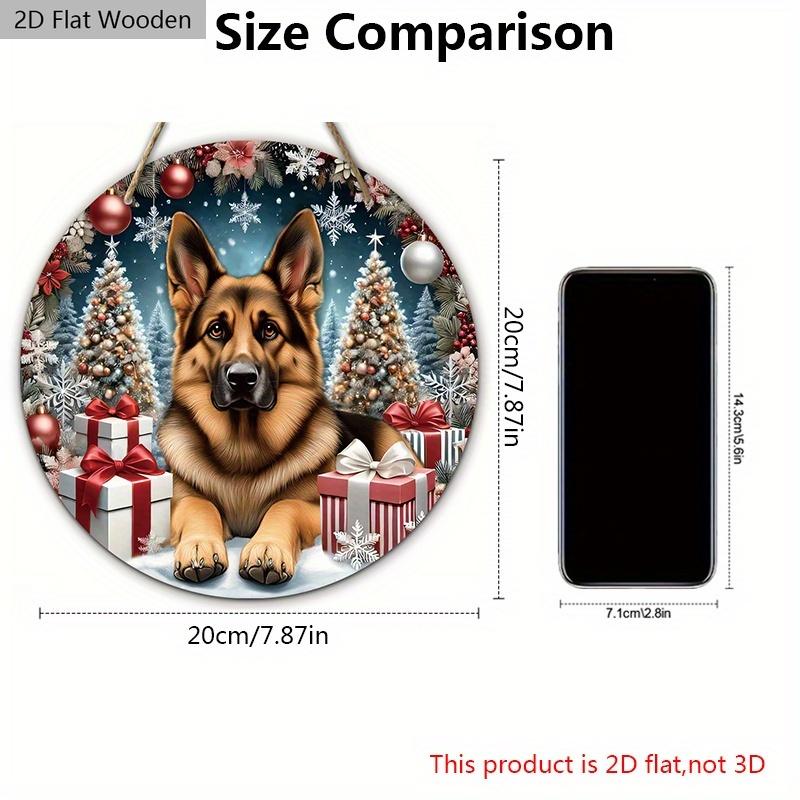 Christmas Wooden Sign with German Shepherd Pattern - Navidad Round Sign for Front Door, Wall Hanging Decor - Ideal Christmas Decoration