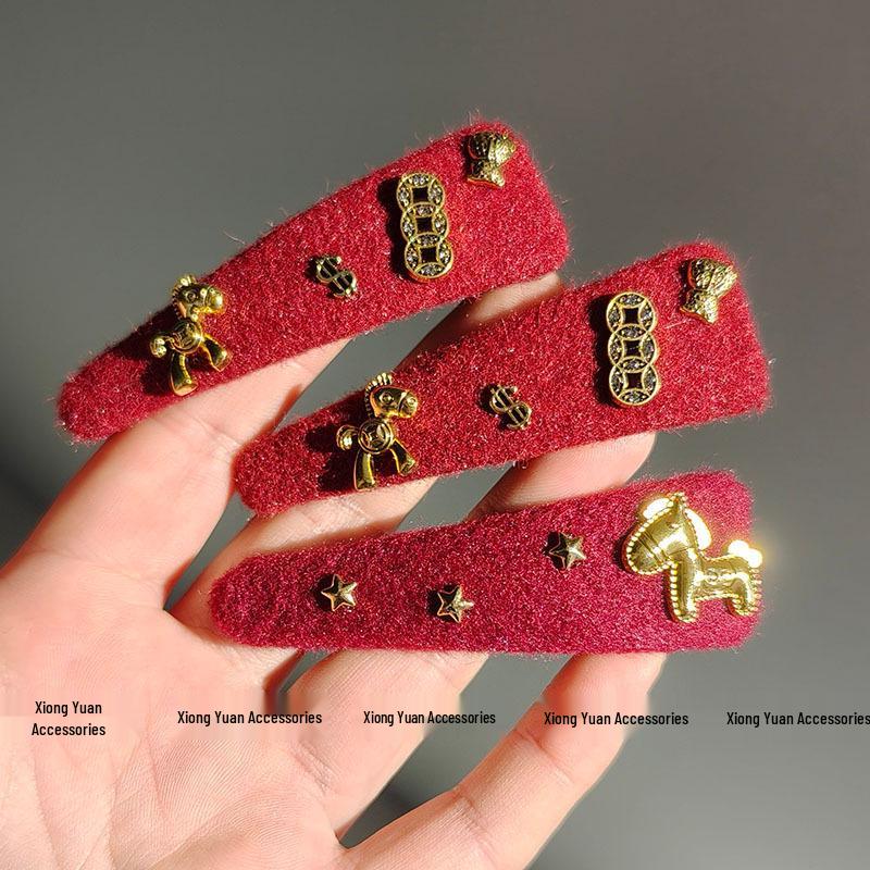 Instant Riches: Personalized Red BB Hair Clip - Fashionable Bangs Accessory Hairpin