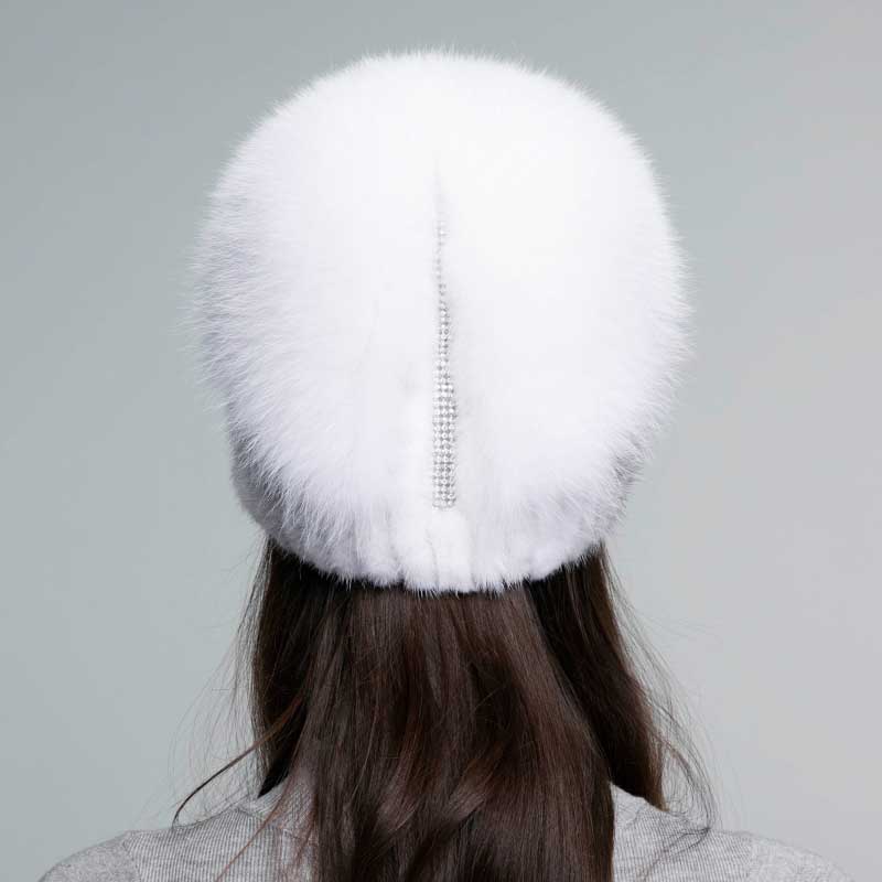 Fox Fur Pom Beanie Hat Real Mink Fashion Warm Winter Knitted Hats for Women Real Fur Beanie Hat With Fox Fur Pom