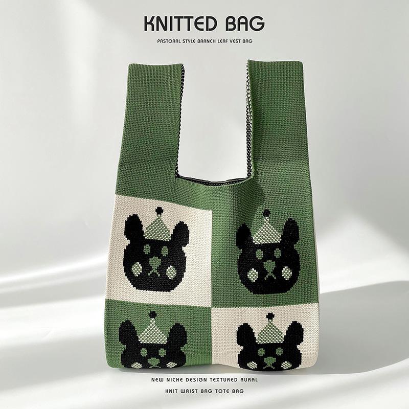 Niche Cute Bear Knitted Shoulder Tote Bag - Large Capacity for Students
