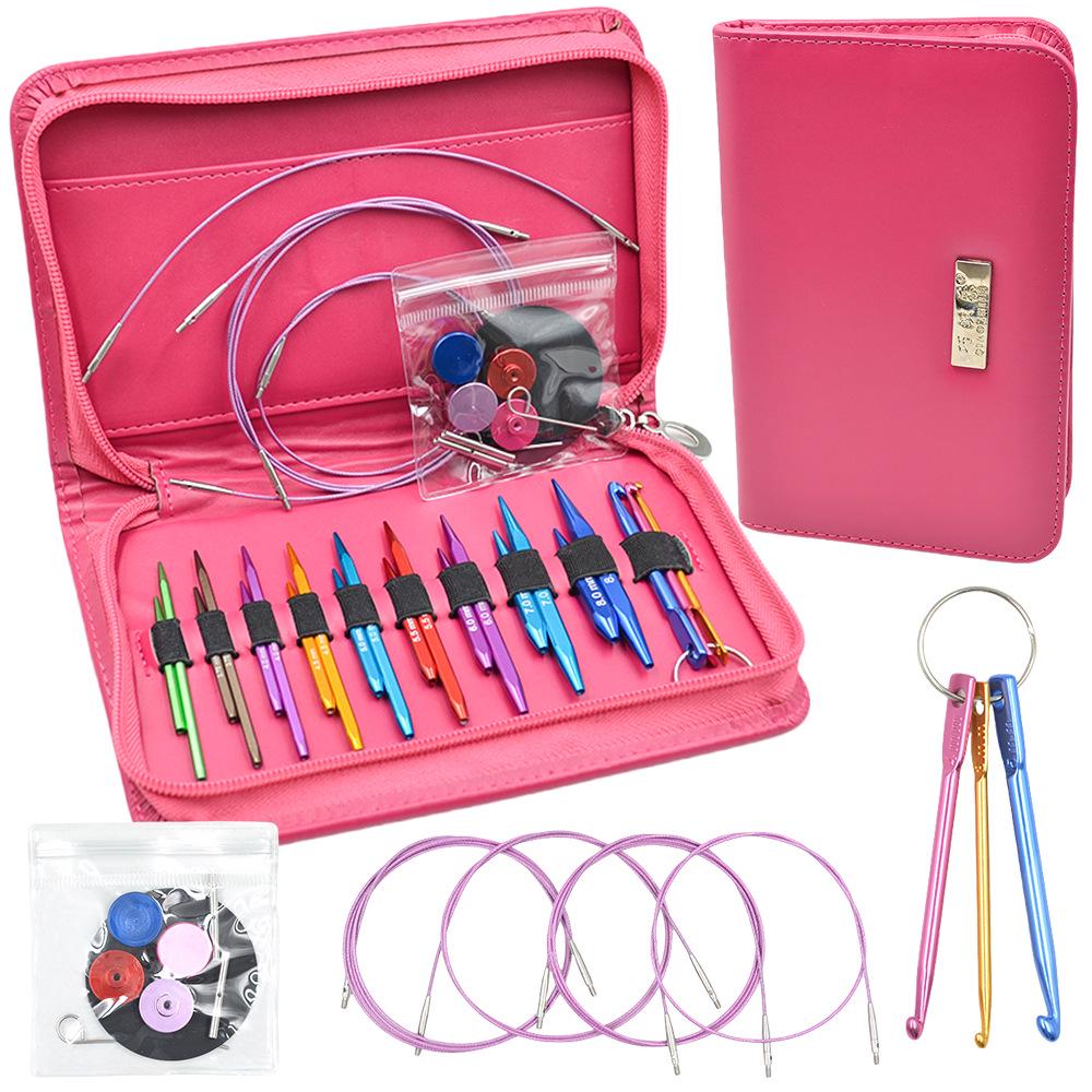 Colorful Detachable Carbonized Bamboo Circular Knitting Needle Set with Interchangeable Extended PU Cable