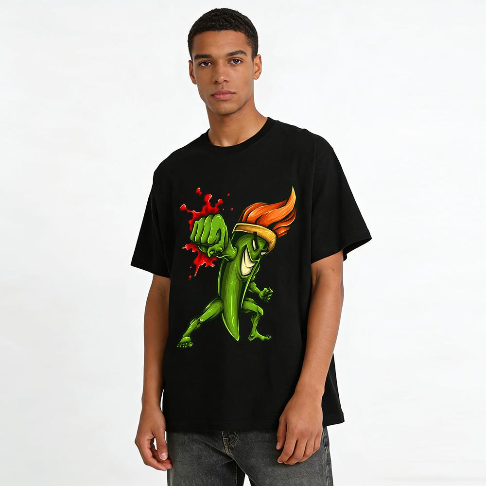Bokserski Papryczka Chili Grafika Fajny Codzienny T-shirt z Krótkim Rękawem Czysta Bawełna Koszulka