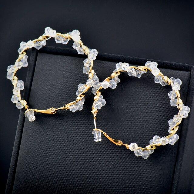 Leeker Korean Style Purple White Pink Beads Hoop Earrings For Women Sweet Romantic Beach Jewelry Boho Earrings Trend 372 Lk6