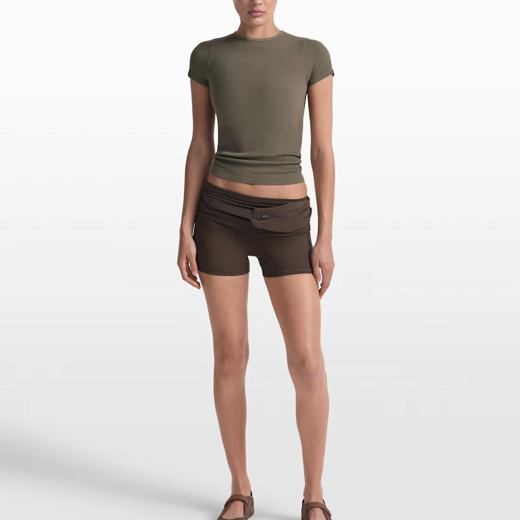 Nike X SKIMS Ribbed Seamless Vintage Fitted Crew Neck Short Sleeve T-Shirt Women Tops SSSSL9718W-DOD