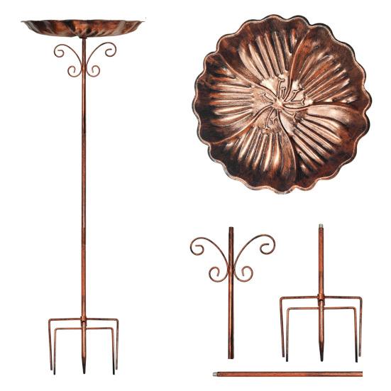 Retro Bird Bath for Outside Metal 5-Prong Stake Base with Bowl Decorative Birdbath Detachable Bird Feeder for Backyard Patio Decor
