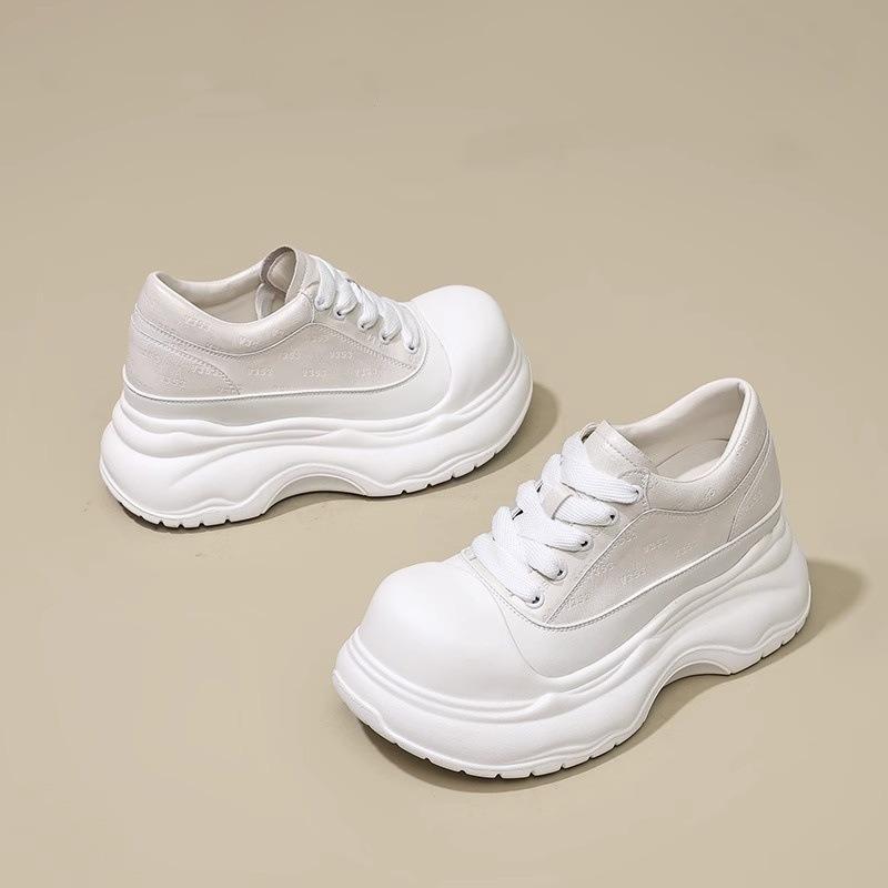 Spring new Mickey big head soft sole platform women's shoes inner height increase bag head bread white shoes