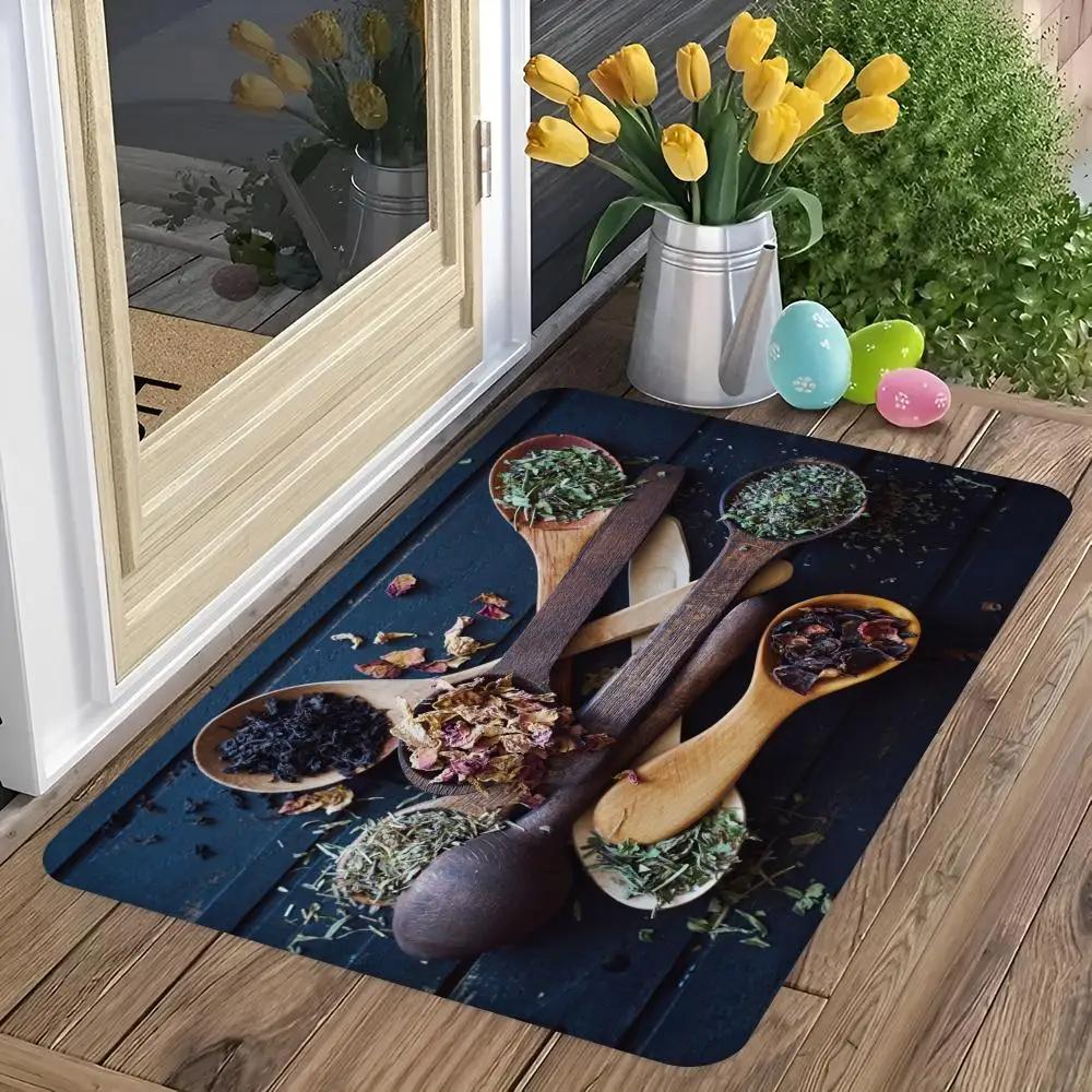 

Коврик для пола с узором из зерен, специй, перца. Коврики для комнаты. Моющийся, нескользящий. Для гостиной, зоны дивана и кресел, кухни. Alfombra 40x60cm 16x24 inch