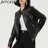 BITCED Autumn Slim-Fit Women's Leather Jacket Slim-Fit Outerwear Leather Clothing for Women