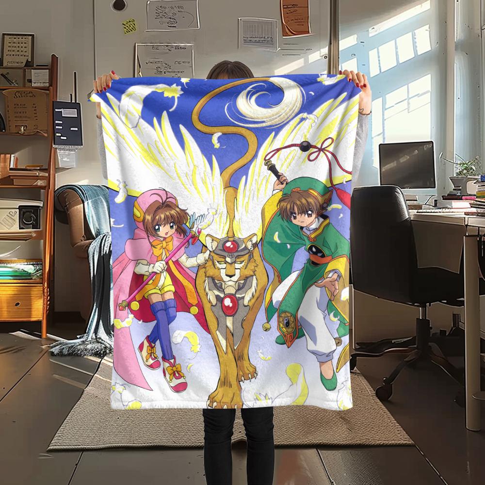1Pc Cardcaptor Sakura Print Flannel Blanket, High quality Comfortable for All Seasons, Home Decor, Warmth and Comfort, Perfect for Christmas Gifts